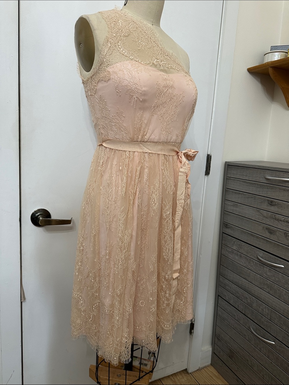 One-Shoulder Lace A-Line Dress in Blush